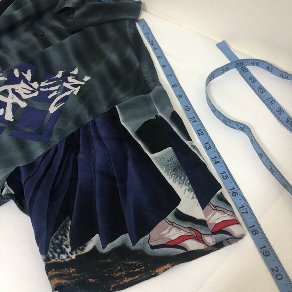 MT:2 VTG Men Rockabilly Anime Samurai Ninja Japanese Script Button Down Shirt XL - Picture 8 of 13